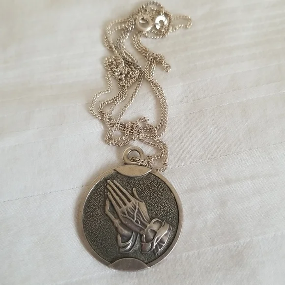 Sterling Silver Serenity Prayer Hands Necklace - Picture 2 of 6